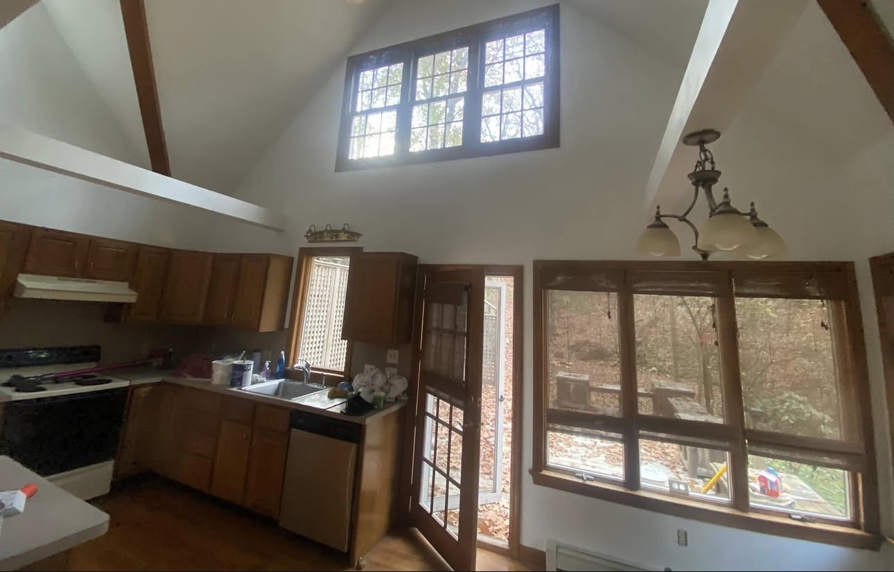 Freshly painted vaulted kitchen